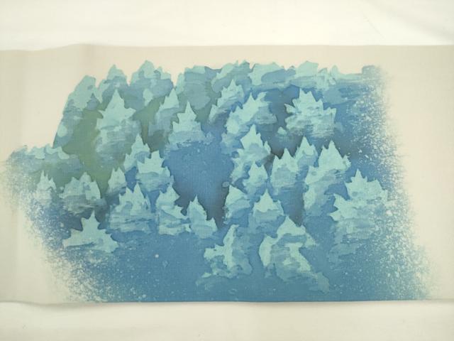 平和屋着物▼塩瀬　九寸名古屋帯　ろうけつ染め　樹林文　正絹　逸品　AABL2314pf