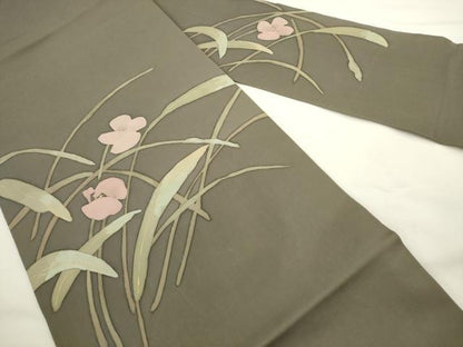 平和屋着物●塩瀬　九寸名古屋帯　ろうけつ染め　草花文　金彩　鈴乃屋扱い　正絹　逸品　AABL2315pf