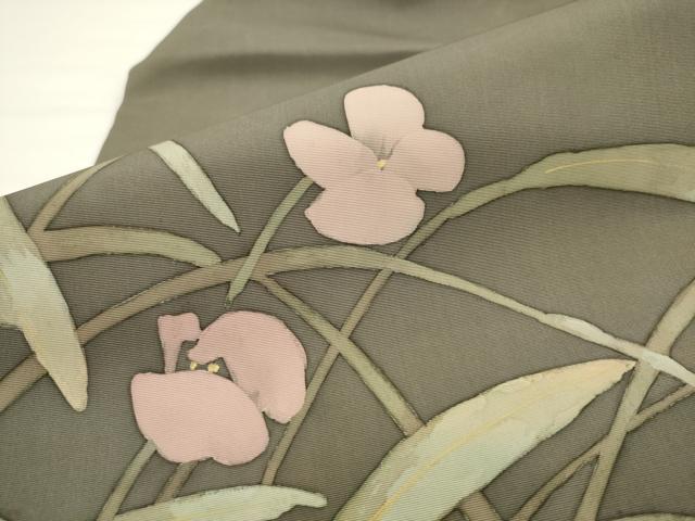 平和屋着物●塩瀬　九寸名古屋帯　ろうけつ染め　草花文　金彩　鈴乃屋扱い　正絹　逸品　AABL2315pf