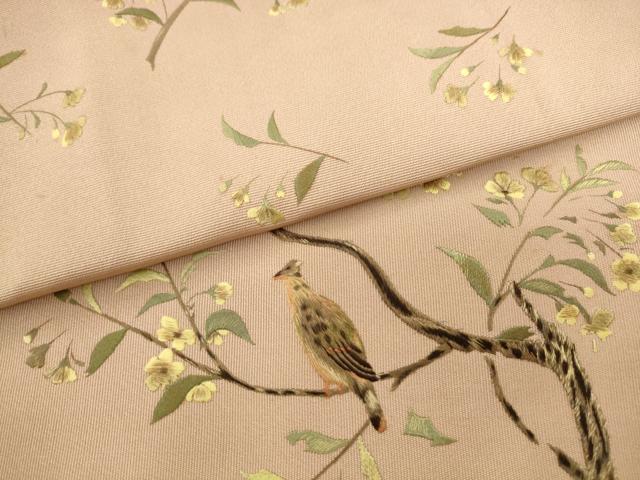 平和屋着物●爪掻き本綴れ　八寸名古屋帯　総刺繍　休み鳥　正絹　逸品　AABL2320pf