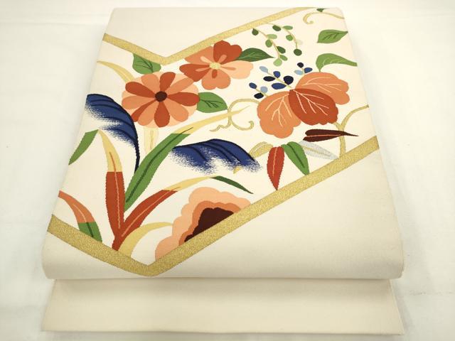 平和屋着物●爪掻き本綴れ　八寸名古屋帯　草花文　金銀糸　正絹　逸品　AABL2322pf
