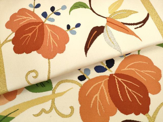 平和屋着物●爪掻き本綴れ　八寸名古屋帯　草花文　金銀糸　正絹　逸品　AABL2322pf
