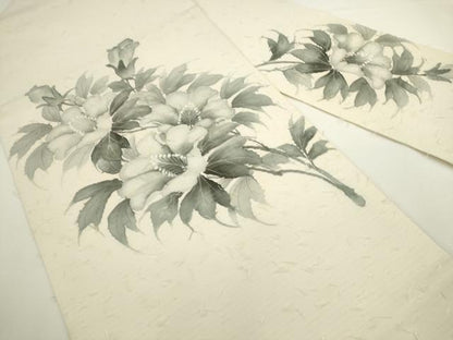 平和屋着物●九寸名古屋帯　作家物　手描き　髭紬　草花文　正絹　逸品　AABL2325pf