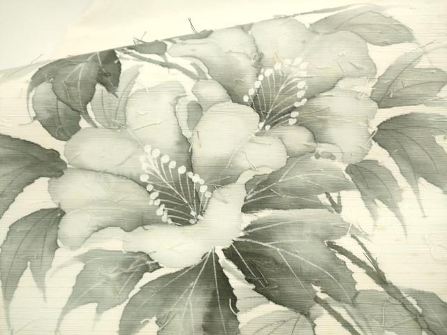 平和屋着物●九寸名古屋帯　作家物　手描き　髭紬　草花文　正絹　逸品　AABL2325pf