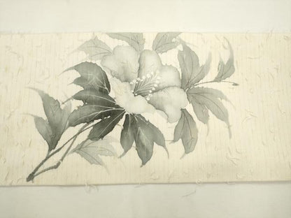 平和屋着物●九寸名古屋帯　作家物　手描き　髭紬　草花文　正絹　逸品　AABL2325pf