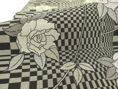 平和屋着物●染色作家　斉藤三才　全通柄袋帯　舞花文　薔薇　金糸　正絹　逸品　AABL2329pf