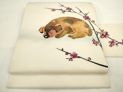 平和屋着物●塩瀬　九寸名古屋帯　作家物　ろうけつ染め　動物文　正絹　逸品　AABL2332pf