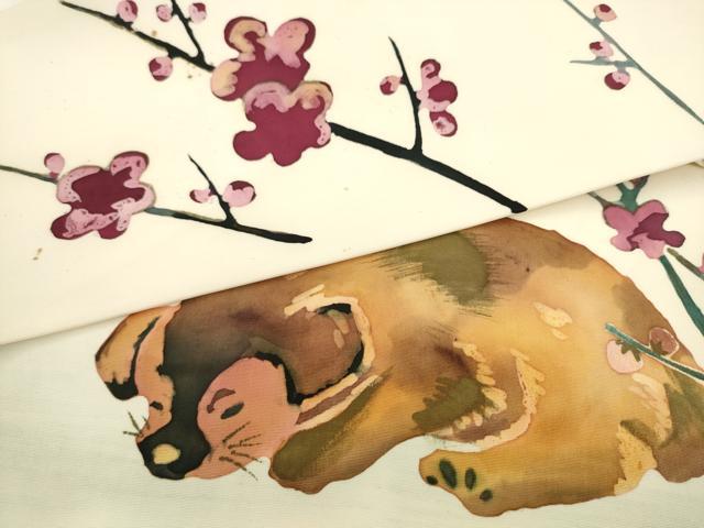 平和屋着物●塩瀬　九寸名古屋帯　作家物　ろうけつ染め　動物文　正絹　逸品　AABL2332pf