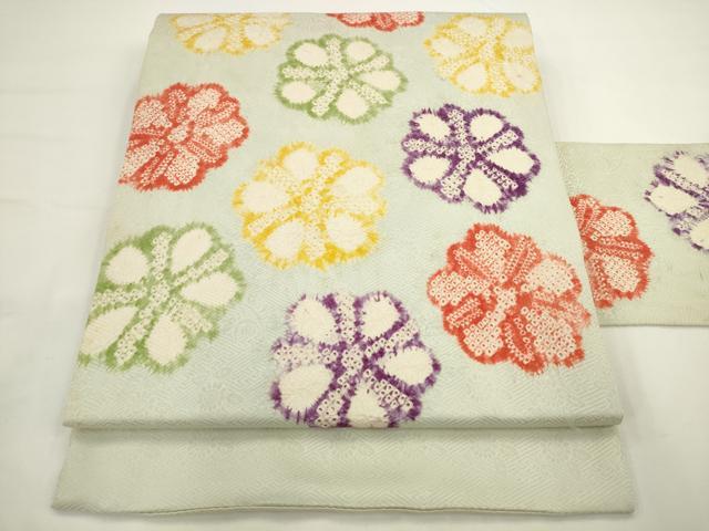 平和屋着物●九寸名古屋帯　総絞り　舞花文　正絹　逸品　AABL2336pf