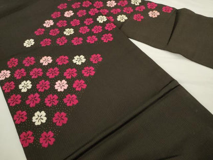 平和屋着物●アンティーク　大正ロマン　九寸名古屋帯　総手刺繍　舞花文　黒地　正絹　逸品　AABL2341pf