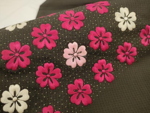 平和屋着物●アンティーク　大正ロマン　九寸名古屋帯　総手刺繍　舞花文　黒地　正絹　逸品　AABL2341pf