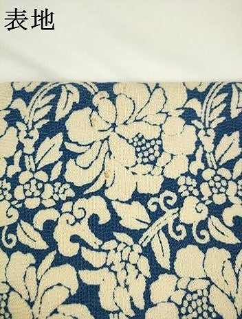 平和屋着物●全通柄九寸名古屋帯　藍　型染め　草花文　鬼しぼ縮緬　正絹　逸品　AABL2342pf