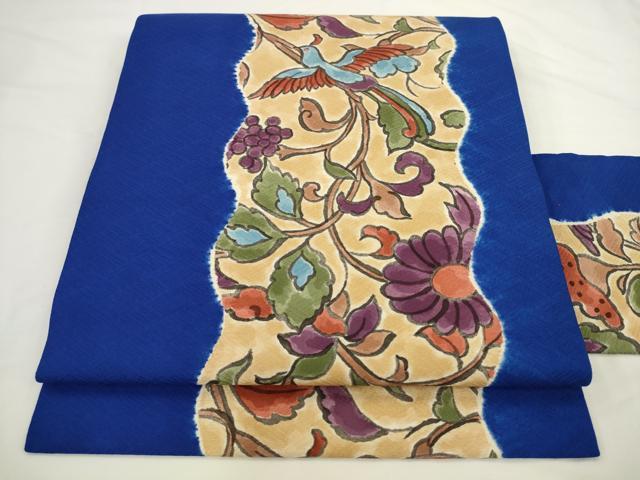 平和屋着物●全通柄九寸名古屋帯　花鳥間道　正絹　逸品　AABL2350pf