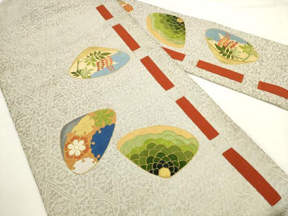 平和屋着物●西陣　川島織物　九寸名古屋帯　総刺繍　貝合わせ花文　金銀糸　正絹　逸品　AABL2351pf