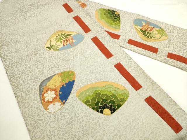 平和屋着物●西陣　川島織物　九寸名古屋帯　総刺繍　貝合わせ花文　金銀糸　正絹　逸品　AABL2351pf
