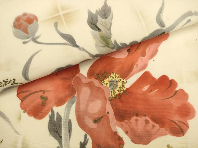 平和屋着物●塩瀬　つけ帯　手描き　草花文　正絹　逸品　AABL2355pf