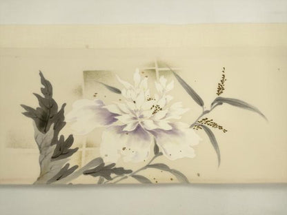 平和屋着物●塩瀬　つけ帯　手描き　草花文　正絹　逸品　AABL2355pf