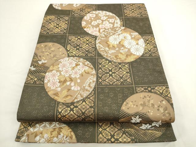 平和屋着物●六通柄袋帯　唐織　草花丸文　金糸　正絹　逸品　AABL2357pf