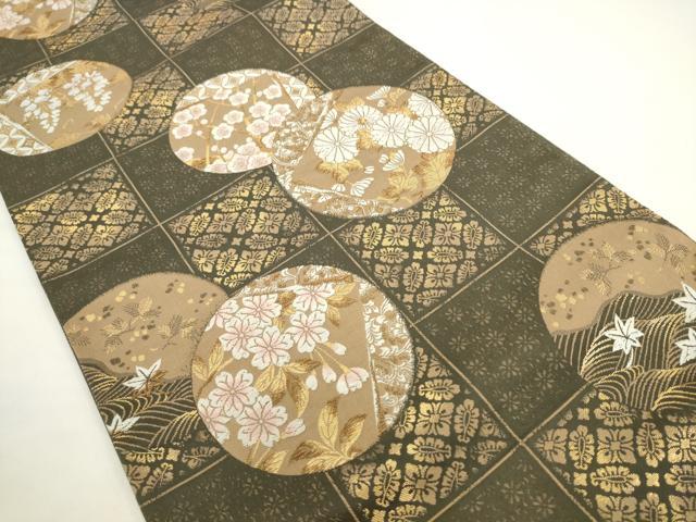 平和屋着物●六通柄袋帯　唐織　草花丸文　金糸　正絹　逸品　AABL2357pf