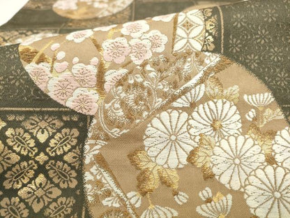 平和屋着物●六通柄袋帯　唐織　草花丸文　金糸　正絹　逸品　AABL2357pf