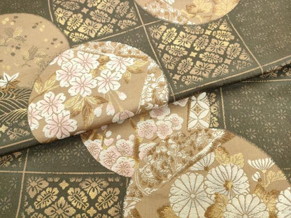平和屋着物●六通柄袋帯　唐織　草花丸文　金糸　正絹　逸品　AABL2357pf