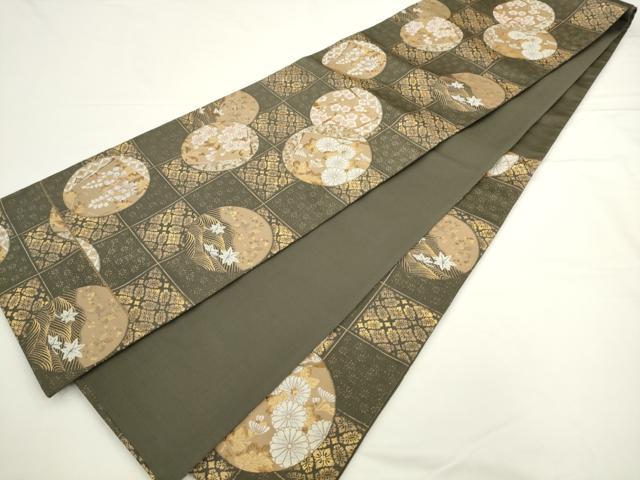 平和屋着物●六通柄袋帯　唐織　草花丸文　金糸　正絹　逸品　AABL2357pf