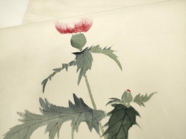 平和屋着物▼塩瀬　太鼓柄京袋帯　作家物　手描き　たんぽぽ　正絹　逸品　AABL2359pf
