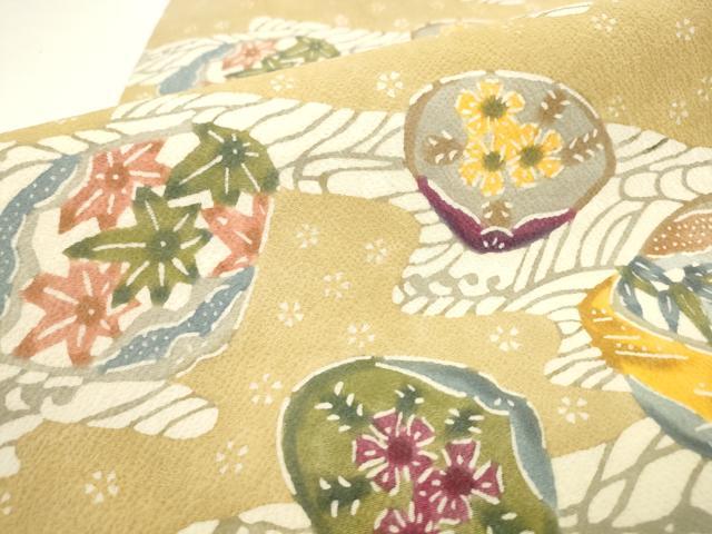 平和屋着物●九寸開き名古屋帯　型染め　貝合わせ花文　正絹　逸品　AABL2360pf