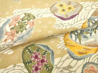 平和屋着物●九寸開き名古屋帯　型染め　貝合わせ花文　正絹　逸品　AABL2360pf