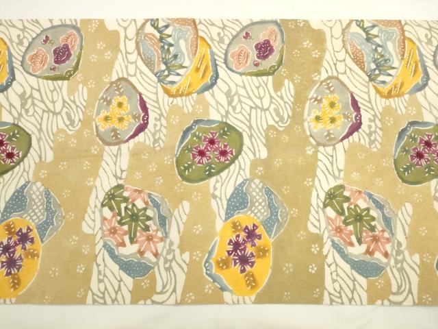 平和屋着物●九寸開き名古屋帯　型染め　貝合わせ花文　正絹　逸品　AABL2360pf