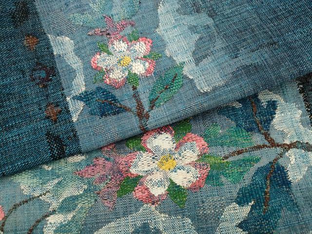 平和屋着物●八寸名古屋帯　紬地　枝花文　正絹　逸品　AABL2362pf