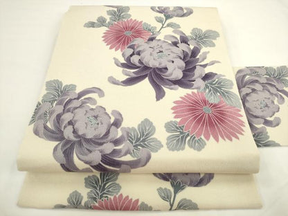 平和屋着物●全通柄九寸名古屋帯　菊　鬼しぼ縮緬　正絹　逸品　AABL2366pf