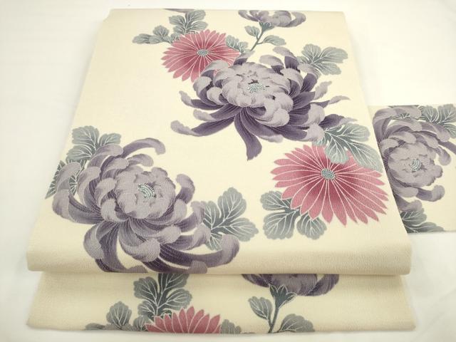 平和屋着物●全通柄九寸名古屋帯　菊　鬼しぼ縮緬　正絹　逸品　AABL2366pf