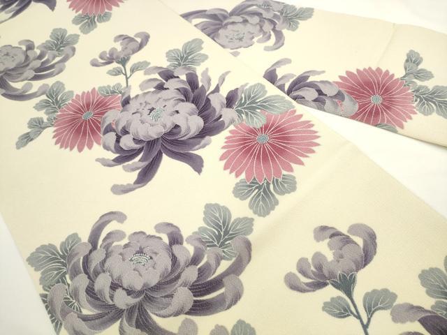 平和屋着物●全通柄九寸名古屋帯　菊　鬼しぼ縮緬　正絹　逸品　AABL2366pf