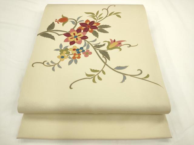 平和屋着物●塩瀬　九寸開き名古屋帯　草花文　金彩　正絹　逸品　AABL2367pf