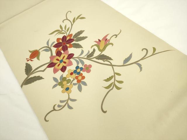 平和屋着物●塩瀬　九寸開き名古屋帯　草花文　金彩　正絹　逸品　AABL2367pf