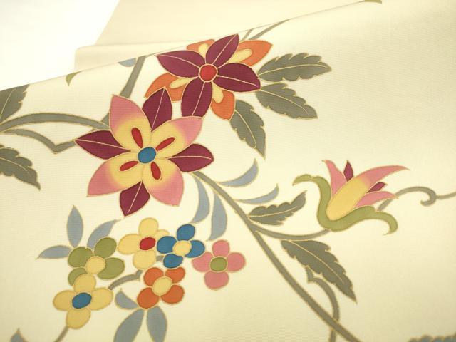平和屋着物●塩瀬　九寸開き名古屋帯　草花文　金彩　正絹　逸品　AABL2367pf