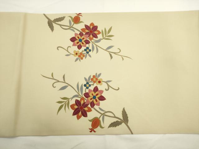 平和屋着物●塩瀬　九寸開き名古屋帯　草花文　金彩　正絹　逸品　AABL2367pf