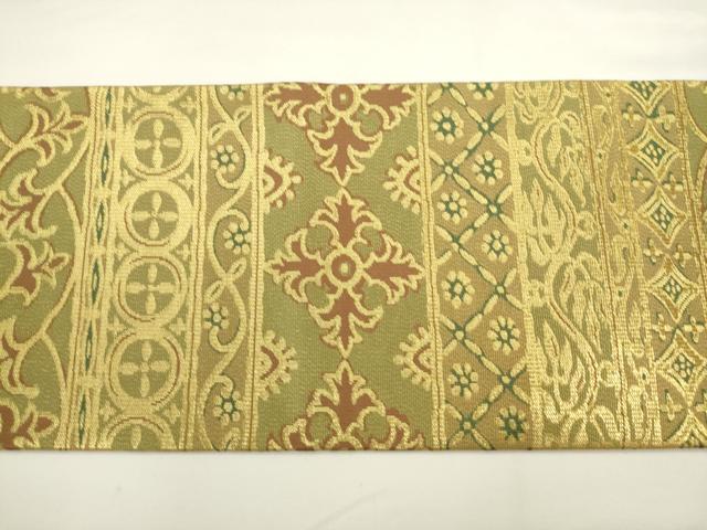 平和屋着物●西陣　川島織物　九寸名古屋帯　横段花文　金糸　正絹　逸品　AABL2368pf