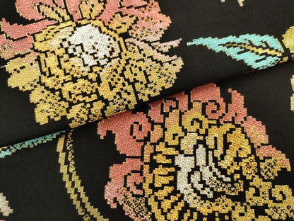 平和屋着物●西陣　環美術織物　六通柄　本袋帯　牡丹唐草文　黒地　金銀糸　正絹　逸品　AABL2369pf