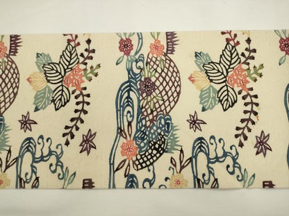 平和屋着物●九寸名古屋帯 紬地 紅型 流水花籬文 正絹 逸品 AABL2371pf