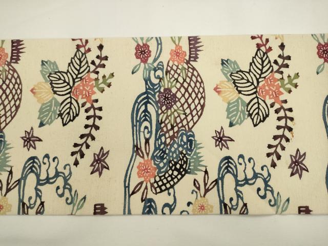 平和屋着物●九寸名古屋帯 紬地 紅型 流水花籬文 正絹 逸品 AABL2371pf