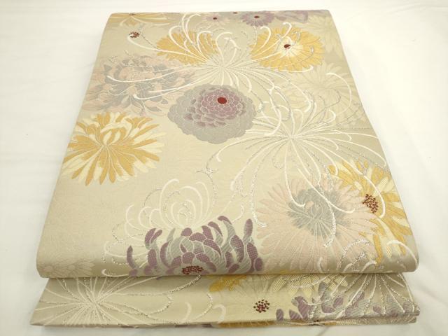 平和屋着物●六通柄袋帯 菊 銀糸 正絹 逸品 AABL2374pf