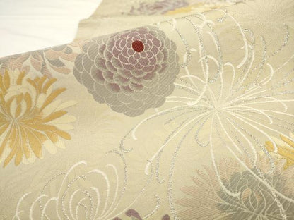 平和屋着物●六通柄袋帯 菊 銀糸 正絹 逸品 AABL2374pf