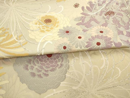 平和屋着物●六通柄袋帯 菊 銀糸 正絹 逸品 AABL2374pf