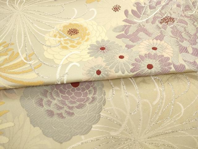 平和屋着物●六通柄袋帯 菊 銀糸 正絹 逸品 AABL2374pf