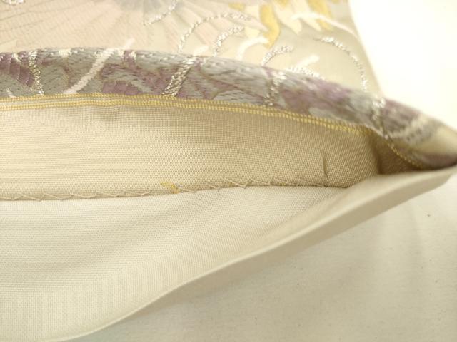 平和屋着物●六通柄袋帯 菊 銀糸 正絹 逸品 AABL2374pf