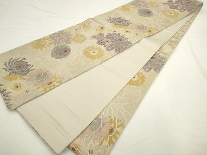 平和屋着物●六通柄袋帯 菊 銀糸 正絹 逸品 AABL2374pf