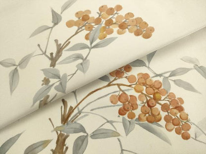 平和屋着物▼塩瀬　九寸名古屋帯　作家物　手描き　南天文　正絹　逸品　AABL2376pf