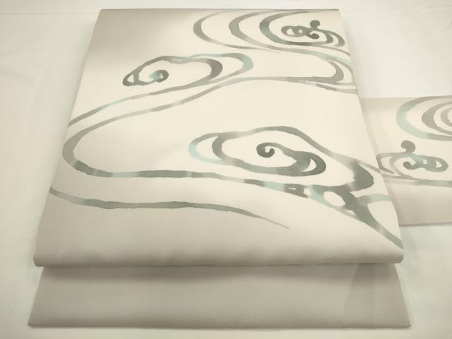 平和屋着物▼塩瀬　九寸名古屋帯　流水文　正絹　逸品　AABL2379pf